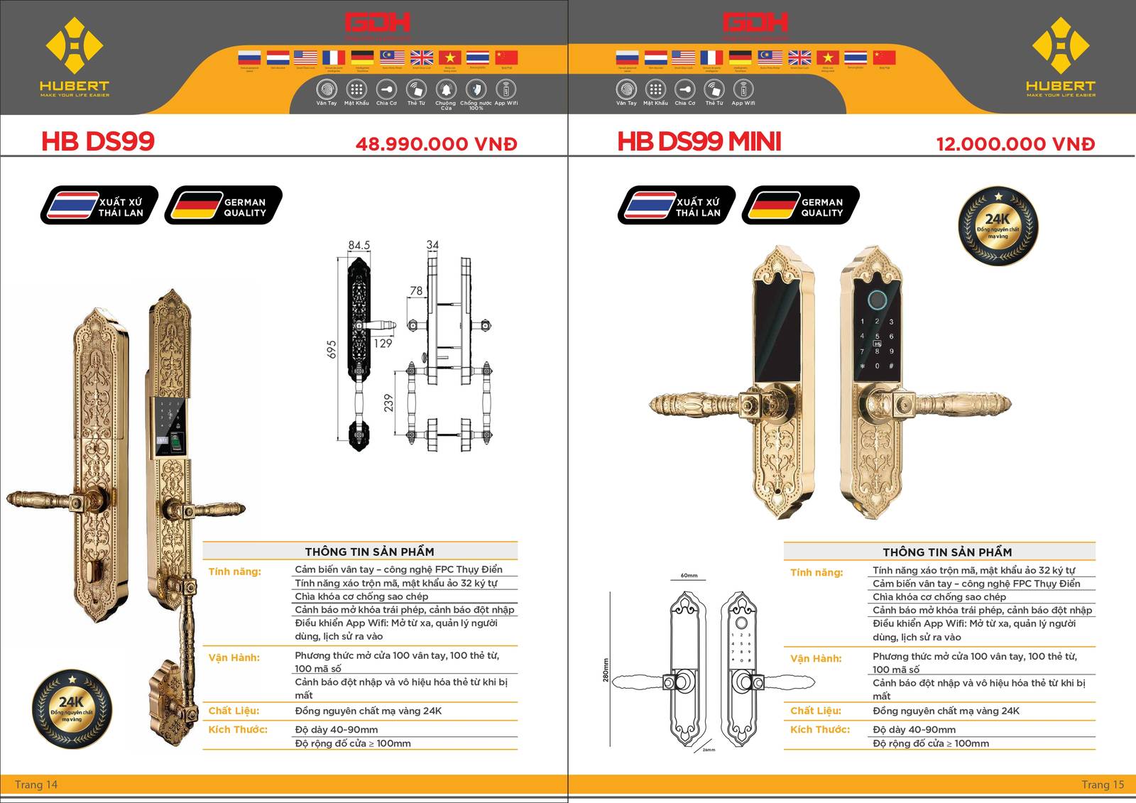 Khóa cửa thông minh HUBERT Catalogue và Bảng giá mới nhất /Page 2